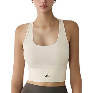 Alo Inspired Cream Yoga Sports Bra – Racerback Athleisure Top